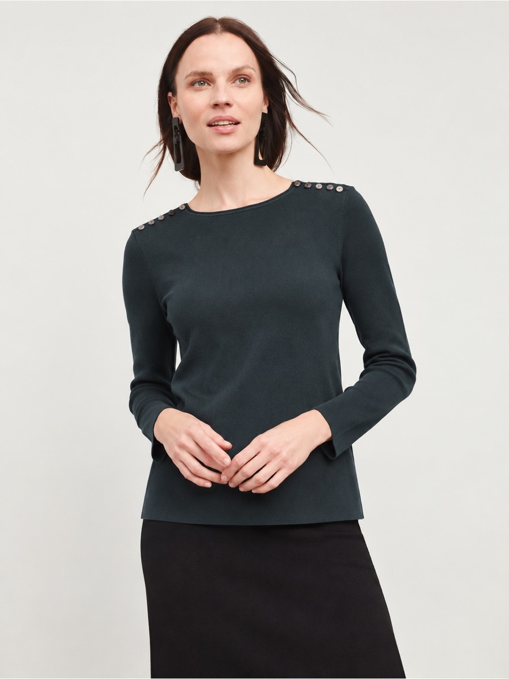 MM LaFleur Malin Jardigan Top Teal Knit Mother of Pearl Buttons Small *488